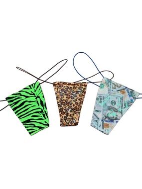 Angel Candy Neon Green Zebra Print Bikini Bottom Thongs - Set of 3